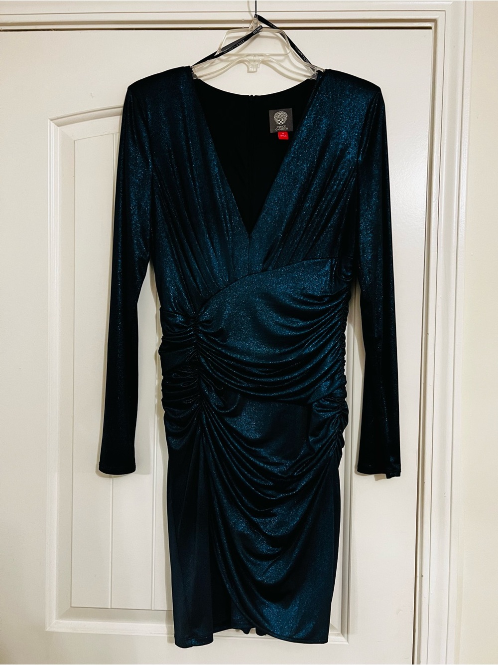 Vince Camuto Teal Metallic Ruched Cocktail Dress Size 8